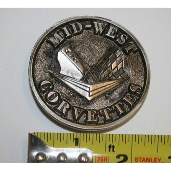 Vintage Solid Brass Mid West Corvette MWC LOGO Vette Chevy Belt Buckle RARE - Picture 4 of 6